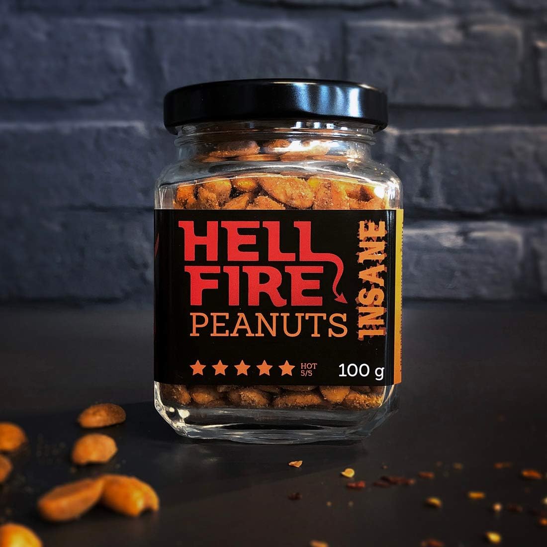 I LOVE SPICY Hellfire Peanuts Insane 100g Carolina Reaper Cacahuètes Super Épicées Snacks Salés; Piquant 5/5