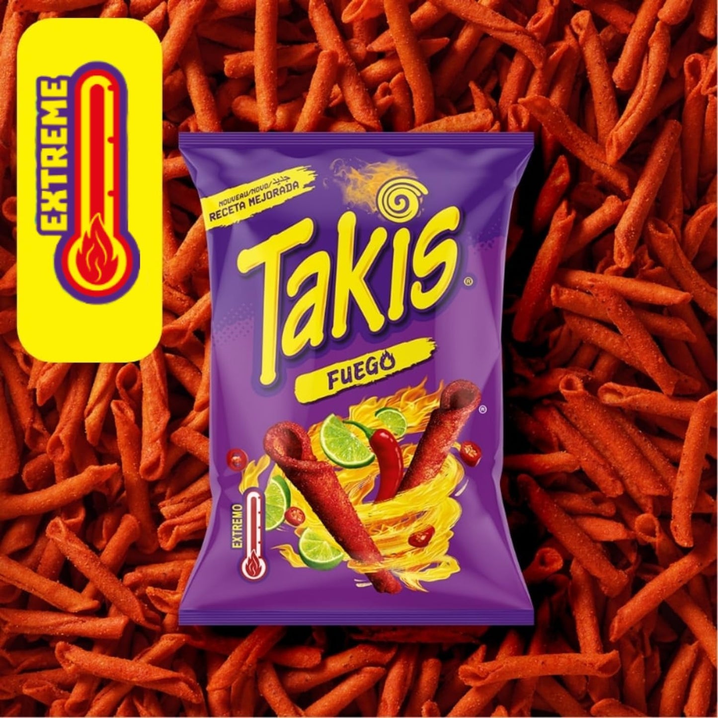 TAKIS - Chilli Corn & Lime Fuego Snack - 100g (Lot de 1)