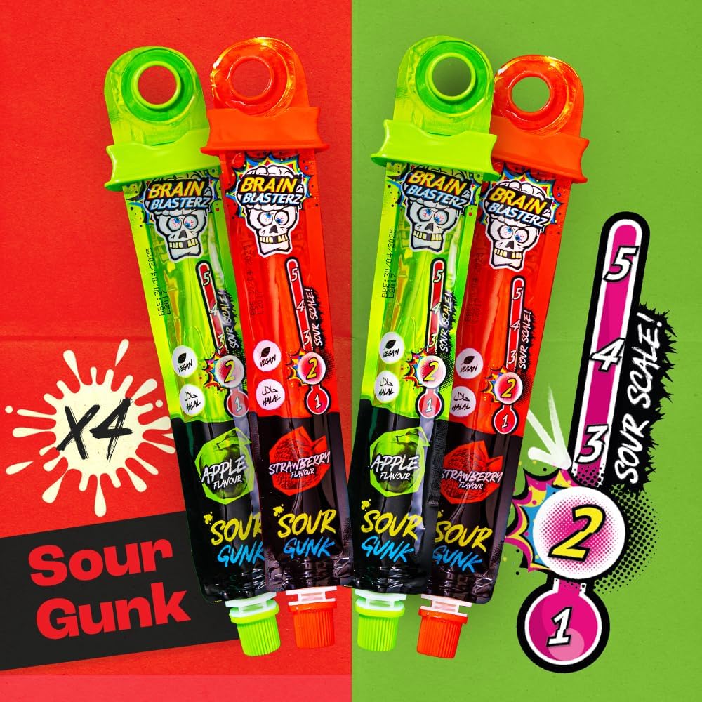 Brain Blasterz bonbons acidulés en gros – Bonbons à offrir – 27 pièces avec sucettes, bonbons à mâcher & bonbons qui piquent – Halal & Vegan – Pour Halloween, cadeau d’anniversaire & plus encore