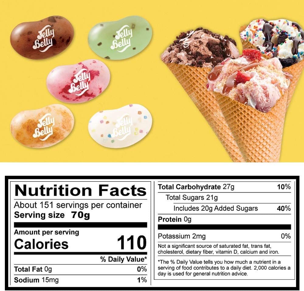 Jelly Belly Jelly Beans – Bonbons sans gluten, sans produits laitiers et sans graisse – 70 g de nourriture pour enfants (mélange de crème glacée)