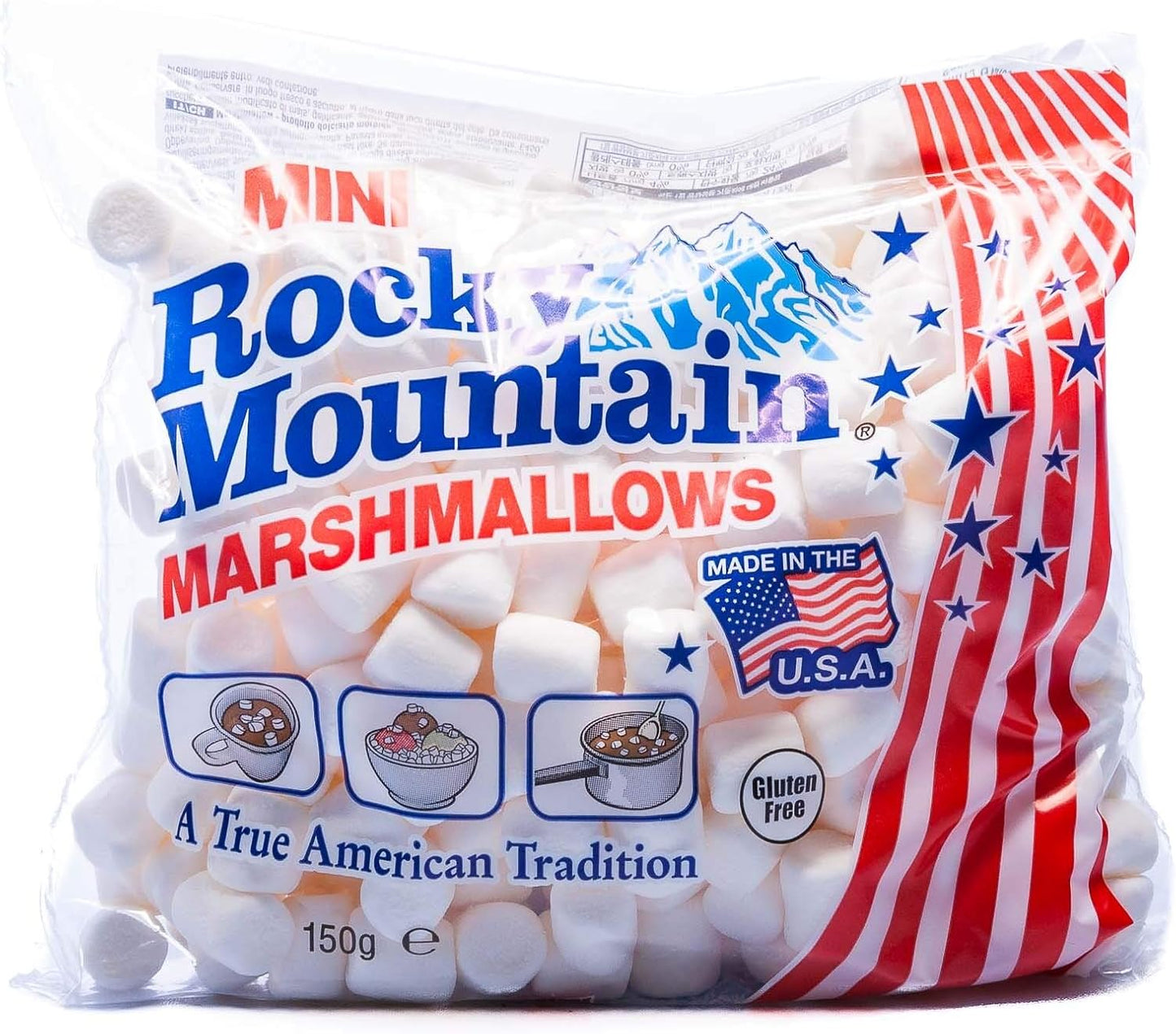 Rocky Mountain Marshmallows Mini 3x150g, bonbons américains traditionnels à rôtir sur le feu de camp, à griller ou à cuire au four, 3x150g