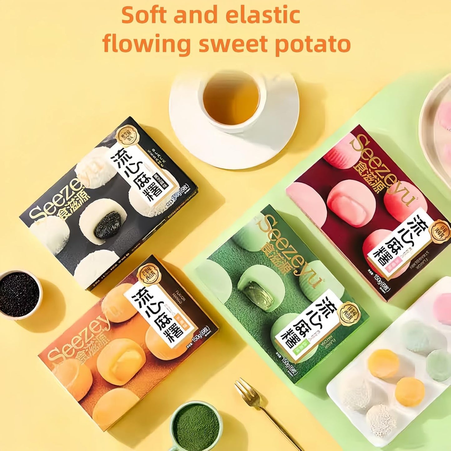 MKSDDF - Pâtisserie chinoise Mochi fondu Mochi Lava Mochi Bonbons Mochi Bonbons Collations chinoises Snacks asiatiques Nourriture asiatique Mochi Bonbons à la lave chinoise Bonbons sans gluten 150 g