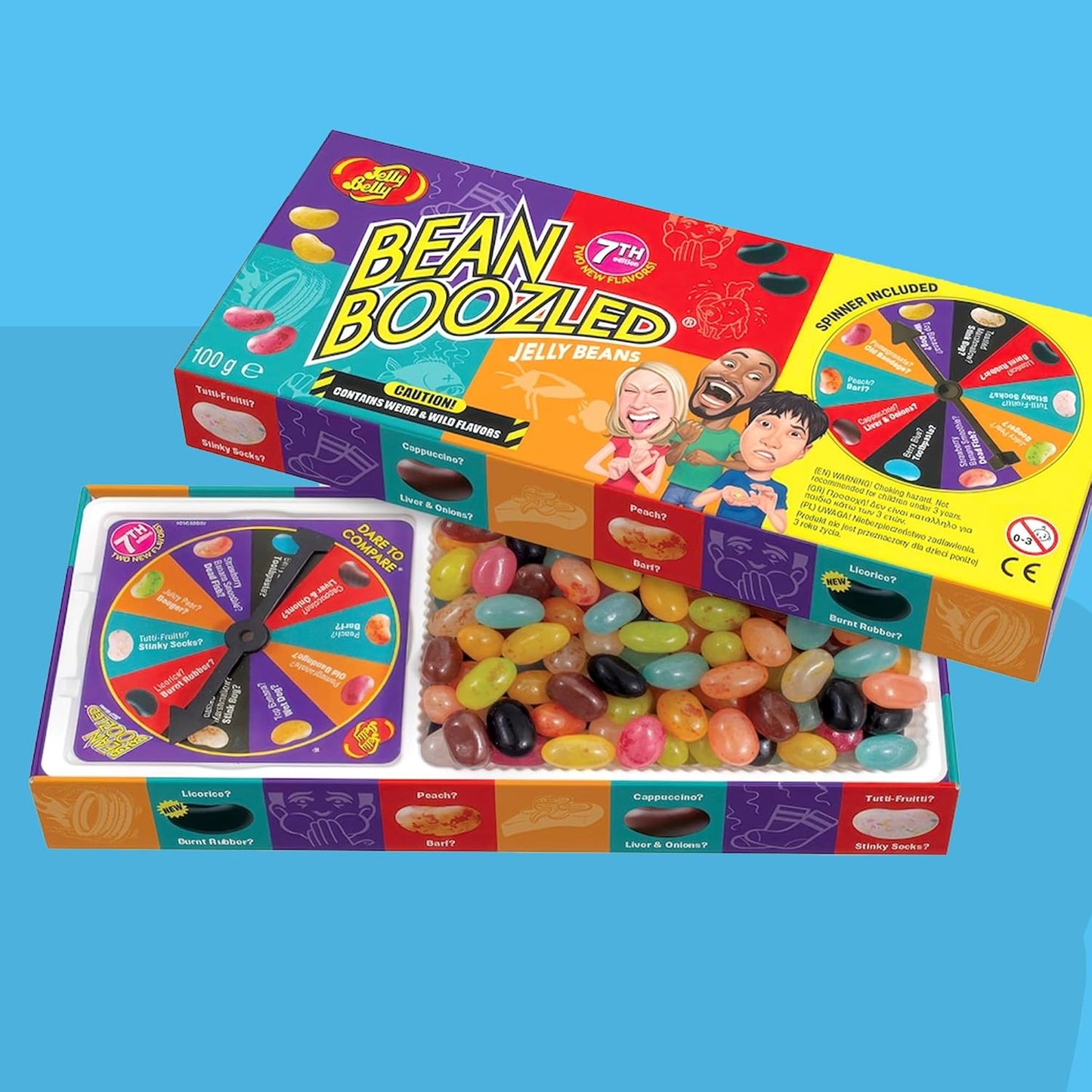 Jelly Belly Bean Boozled 100g avec roue – Bonbon americain - Défi goûts bizarres – Jelly Beans Challenge – Jeu Amusant & Extrême – Idéal pour Soirées, EVG/EVJF & Fêtes