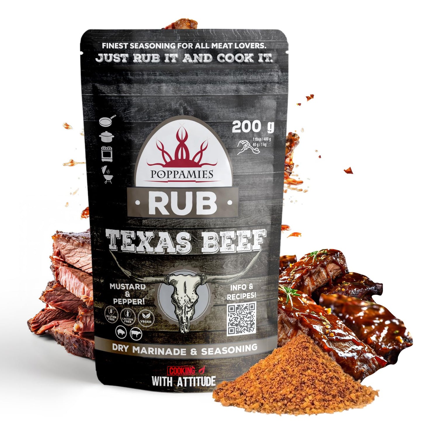 Poppamies Louisiana Cajun BBQ Rub - Assaisonnement BBQ 100% Naturel - Marinade Sèche & Épices. Particulièrement adapté pour le poulet et les fruits de mer - Idéal au Grill au Four -Grand Format (200g)