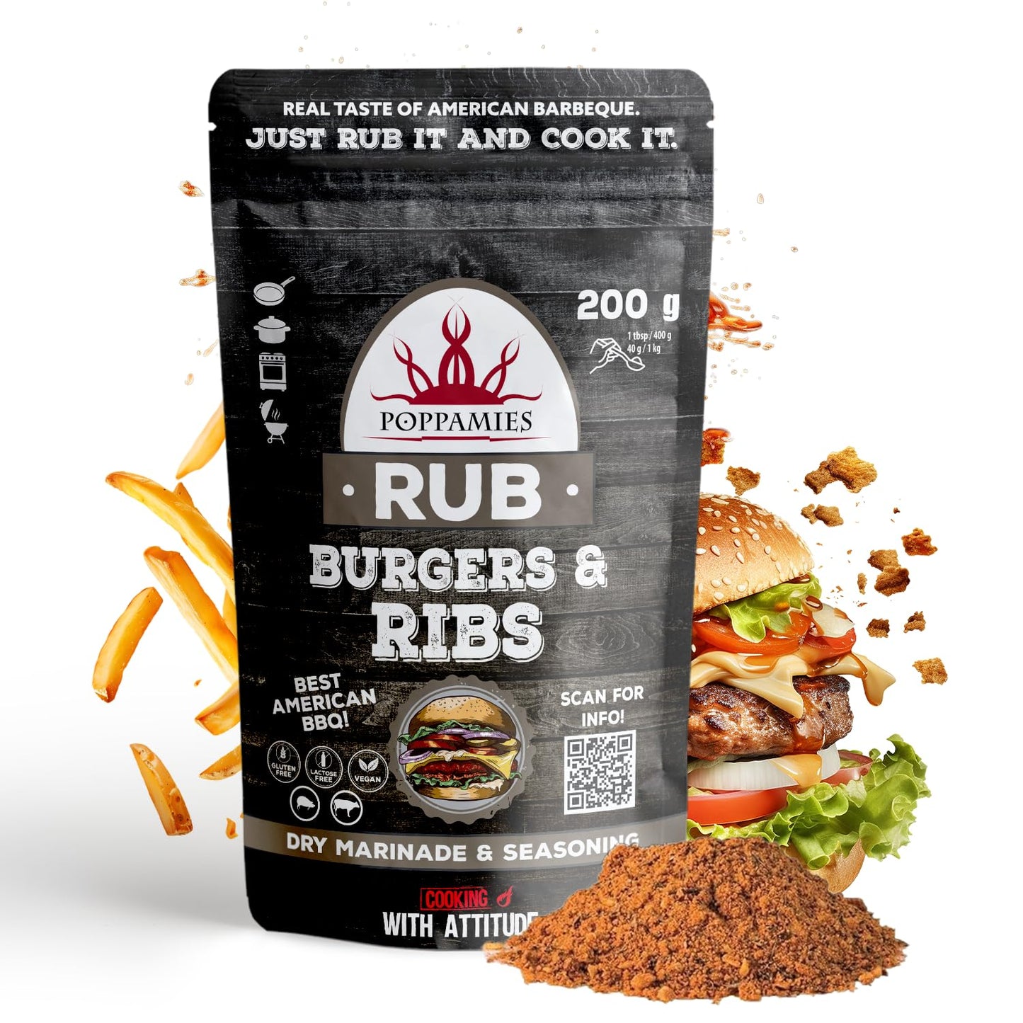 Poppamies Louisiana Cajun BBQ Rub - Assaisonnement BBQ 100% Naturel - Marinade Sèche & Épices. Particulièrement adapté pour le poulet et les fruits de mer - Idéal au Grill au Four -Grand Format (200g)