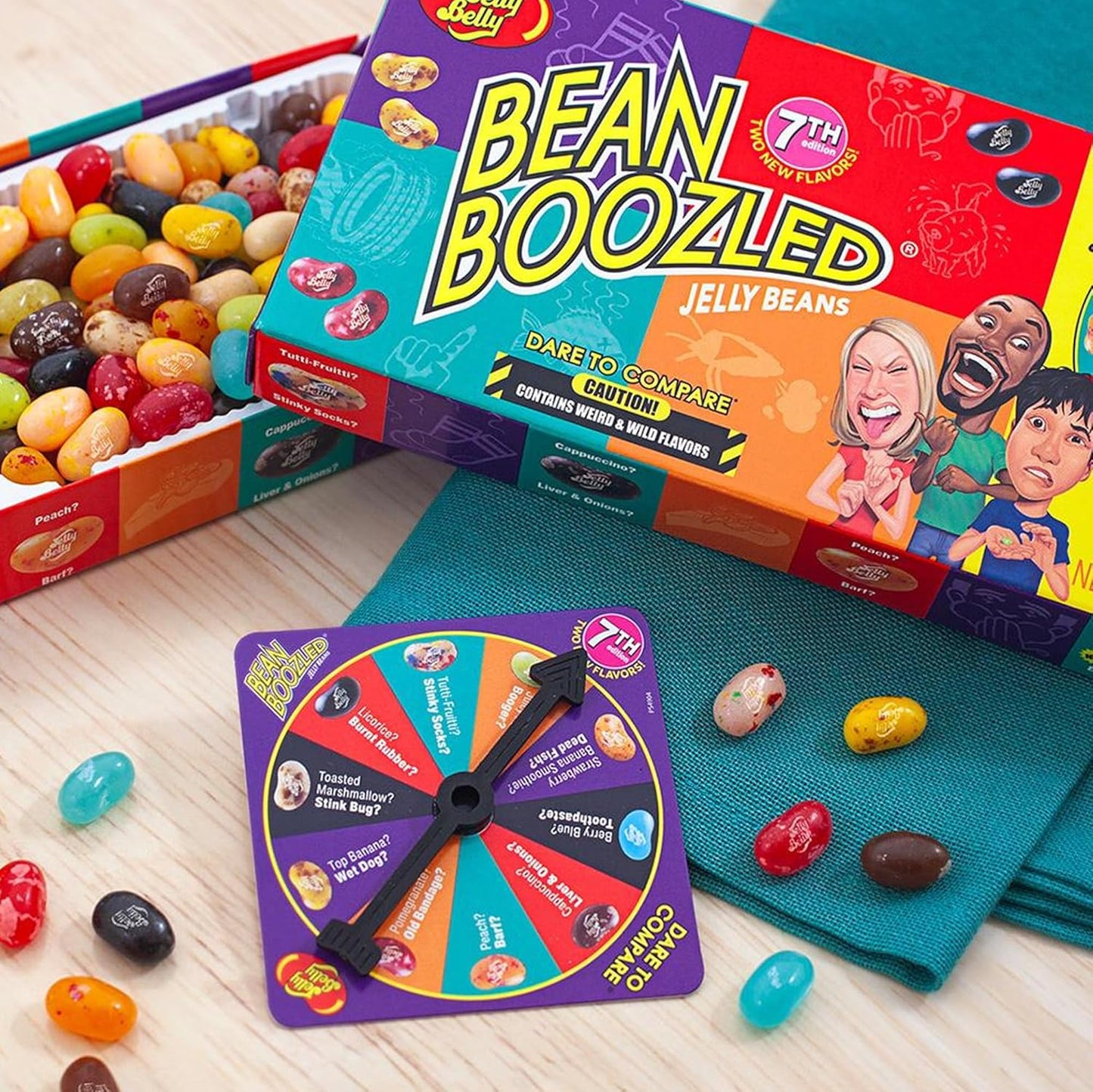 Jelly Belly Bean Boozled 100g avec roue – Bonbon americain - Défi goûts bizarres – Jelly Beans Challenge – Jeu Amusant & Extrême – Idéal pour Soirées, EVG/EVJF & Fêtes