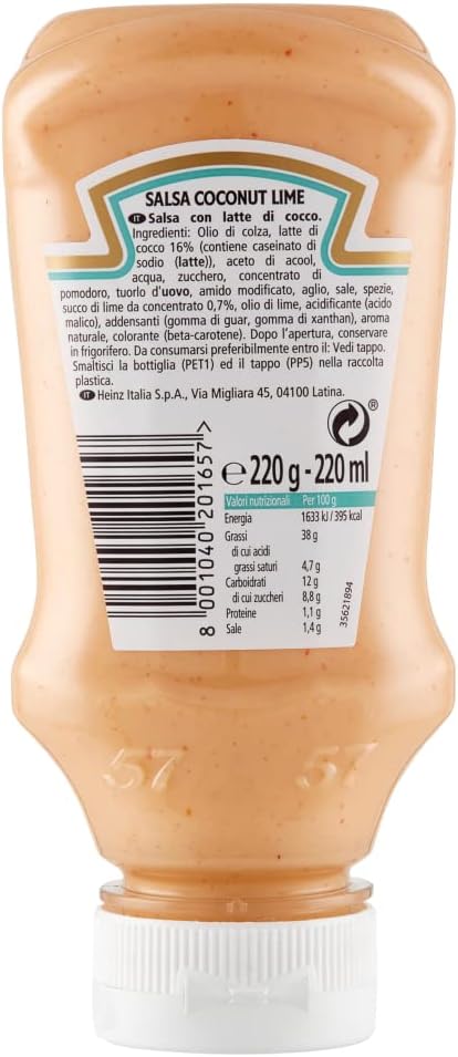 Heinz Salsa Coconut Lime Sauce Coco Citron Vert 220 g