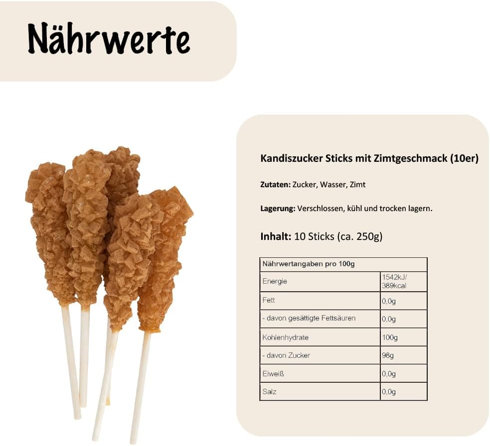 SIVIFOOD Rock Candy Sticks avec Cannelle Paquet de 10 - Bâtonnets de Bonbons Dorés sur Bâton pour Thé Cannelle Sucre sur Bâton Bâtonnets de Bonbons à Café à Offrir en Cadeau Bâtonnets de Décoration
