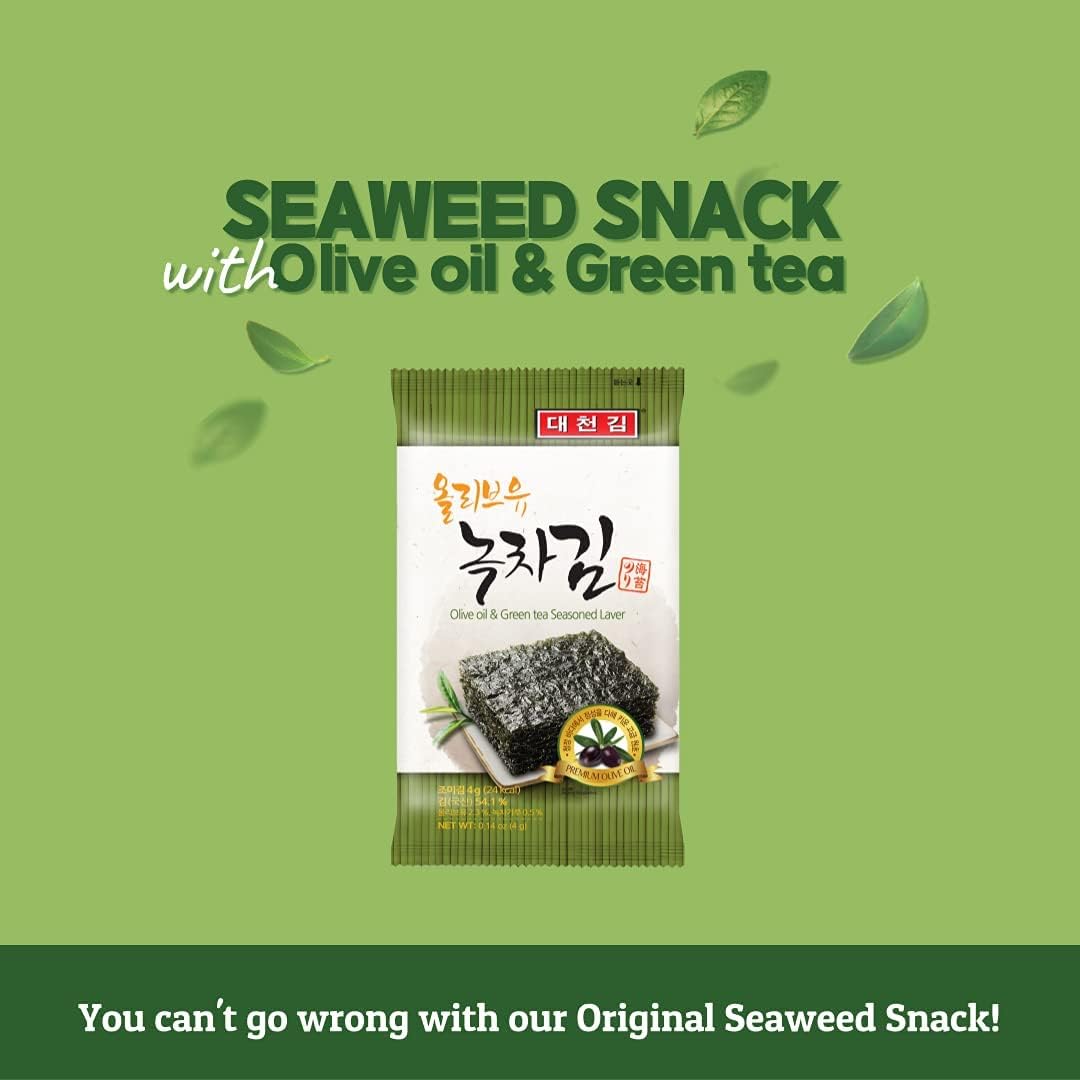 Daechun (Choi's1) Snack aux algues (lot de 20) Poudre de thé vert au sel de mer original Produit de Corée