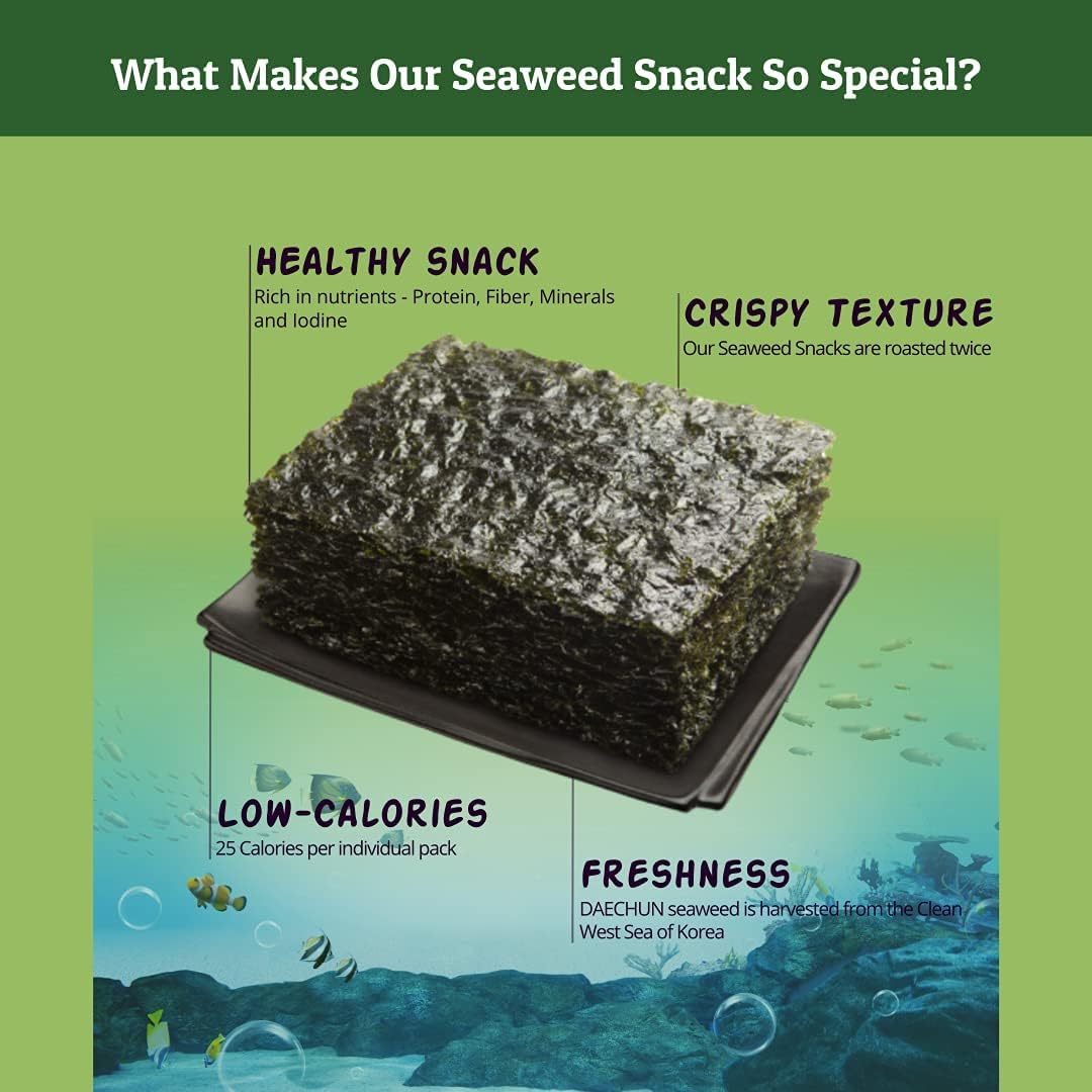 Daechun (Choi's1) Snack aux algues (lot de 20) Poudre de thé vert au sel de mer original Produit de Corée