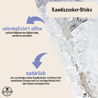 SIVIFOOD White Rock Candy Sticks Natural Pack de 25 - Bonbons de roche blanche naturelle sur un bâton pour le thé, sucre sur un bâton, bâtonnets de bonbons pour décoration, sucre cristal de Noël