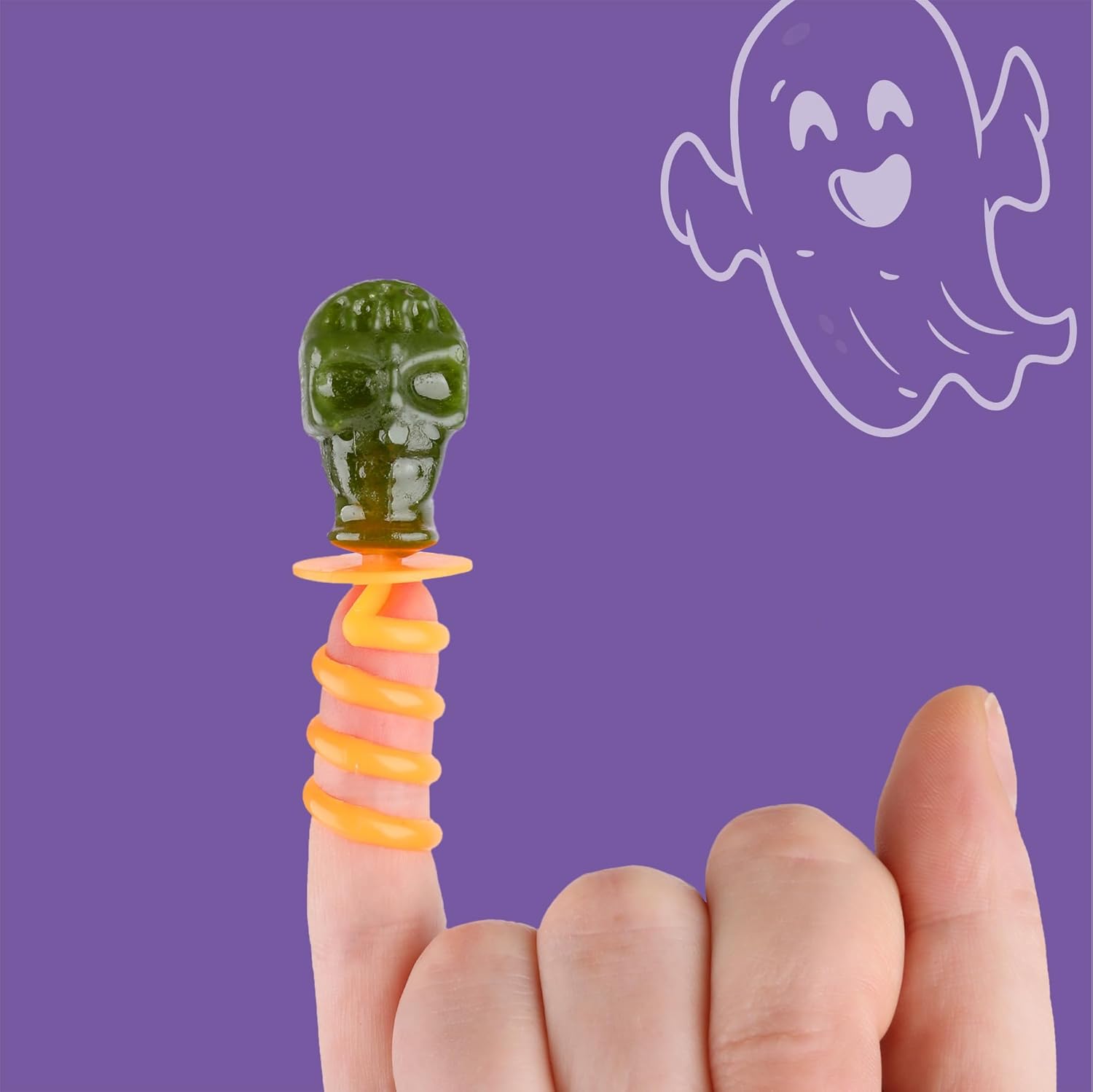 Jumpy Pops Halloween Lollies 140g – Sucettes sucrées en forme de tête de mort & sorcière avec ressort à enrouler autour des doigts – Cadeaux de fête, Trick or Treat, anniversaire & bonbons déco