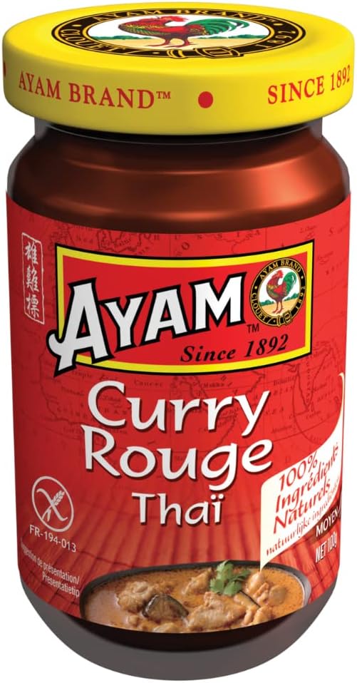 AYAM Pâte de Curry Rouge | 100% Ingrédients Naturels | Saveurs Authentiques | Facile à cuisiner | Thaï | Alimentation Saine | Sans Gluten, Lactose et Conservateurs - 100g