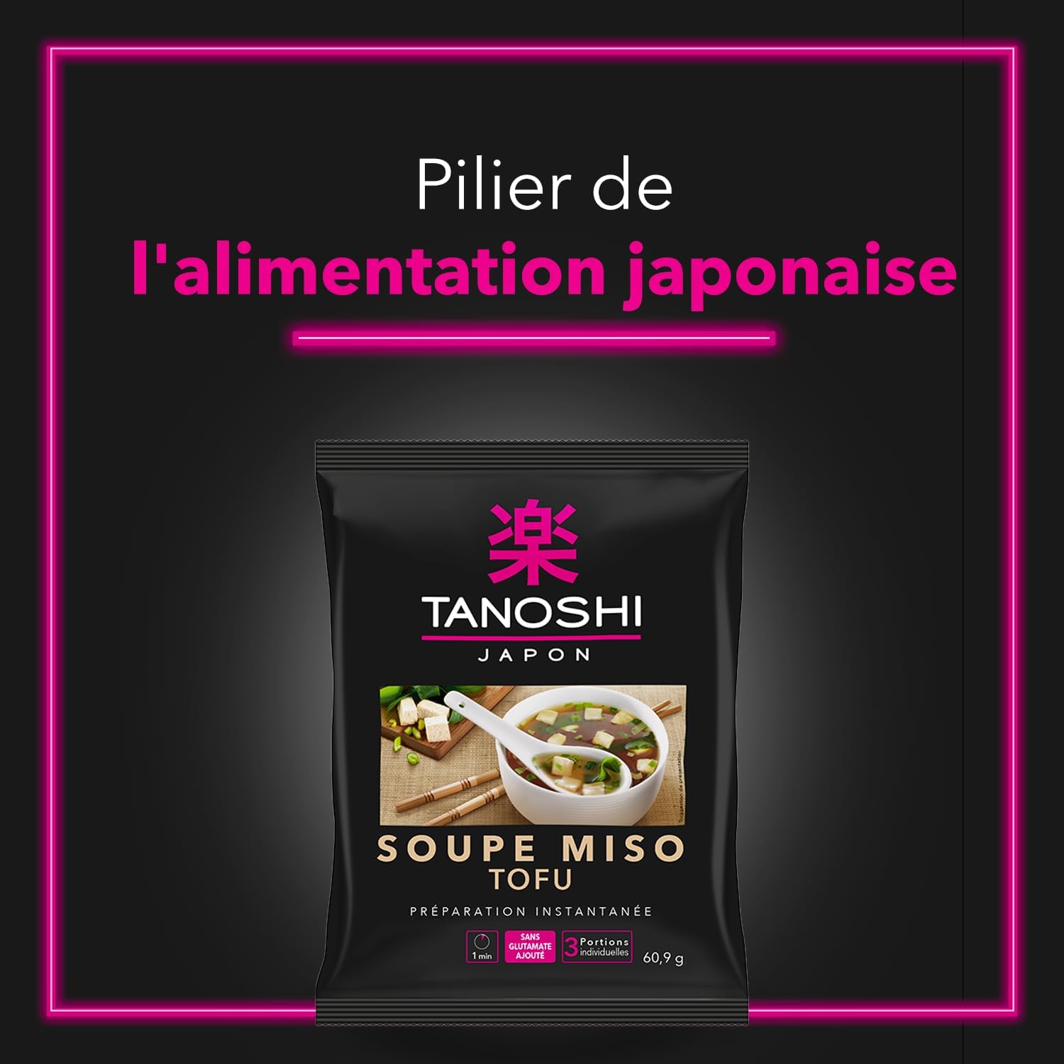 TANOSHI - Soupe Miso Tofu - Soupe Instantanée - 3 Personnes - Sans Glutamate Ajouté - 60, 9 g