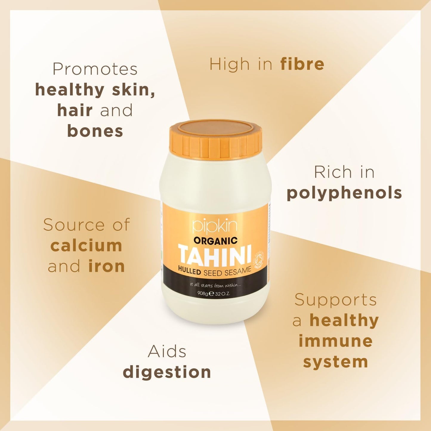 Tahini 100% biologique Pipkin 908g - Graines de sésame éthiopien grillées et pressées - Entièrement naturel, kascher, végétarien, et sans OGM