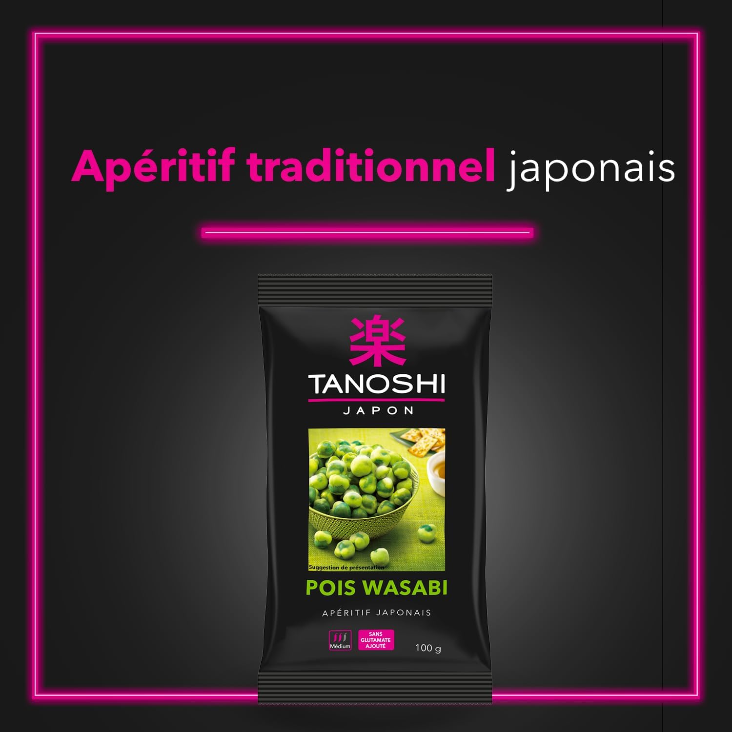TANOSHI - Pois Wasabi - Apéritif Japonais - Goût Piquant - Sans Glutamate Ajouté - Paquet de 100 g