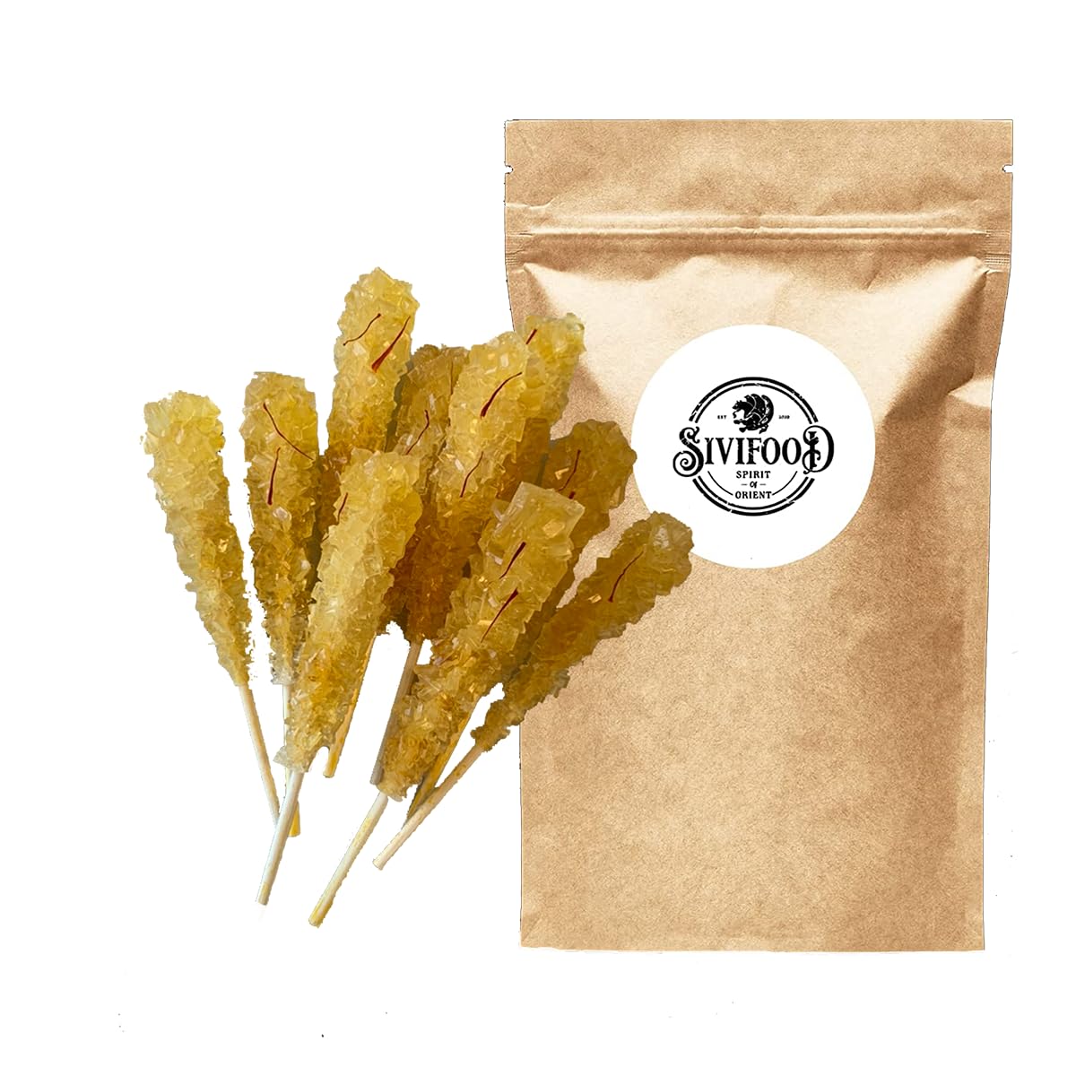 SIVIFOOD Rock Candy Sticks avec Cannelle Paquet de 10 - Bâtonnets de Bonbons Dorés sur Bâton pour Thé Cannelle Sucre sur Bâton Bâtonnets de Bonbons à Café à Offrir en Cadeau Bâtonnets de Décoration
