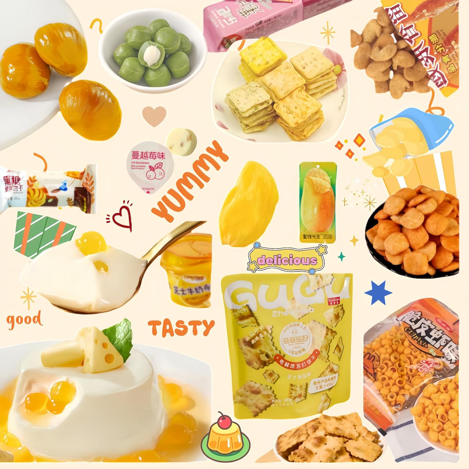 Assortiment de 20 Snacks Gourmands - Chips Craquantes, Biscuits Fondants, Bonbons Fruités & Apéritifs Croquants-Collations Diversifiées pour Fêtes/Cadeau/Goûter - Lot Mixte pour En-cas Sucrés & Salés