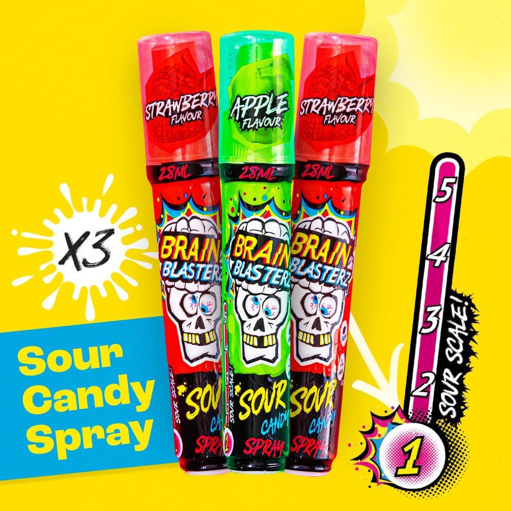 Brain Blasterz bonbons acidulés en gros – Bonbons à offrir – 27 pièces avec sucettes, bonbons à mâcher & bonbons qui piquent – Halal & Vegan – Pour Halloween, cadeau d’anniversaire & plus encore