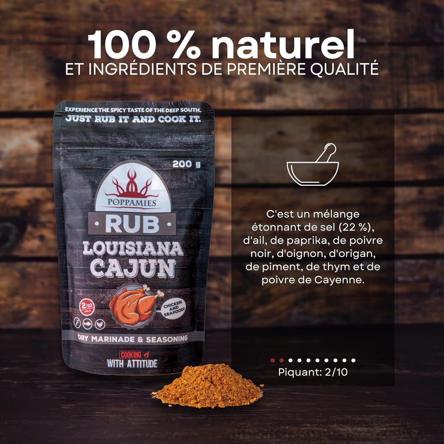 Poppamies Louisiana Cajun BBQ Rub - Assaisonnement BBQ 100% Naturel - Marinade Sèche & Épices. Particulièrement adapté pour le poulet et les fruits de mer - Idéal au Grill au Four -Grand Format (200g)