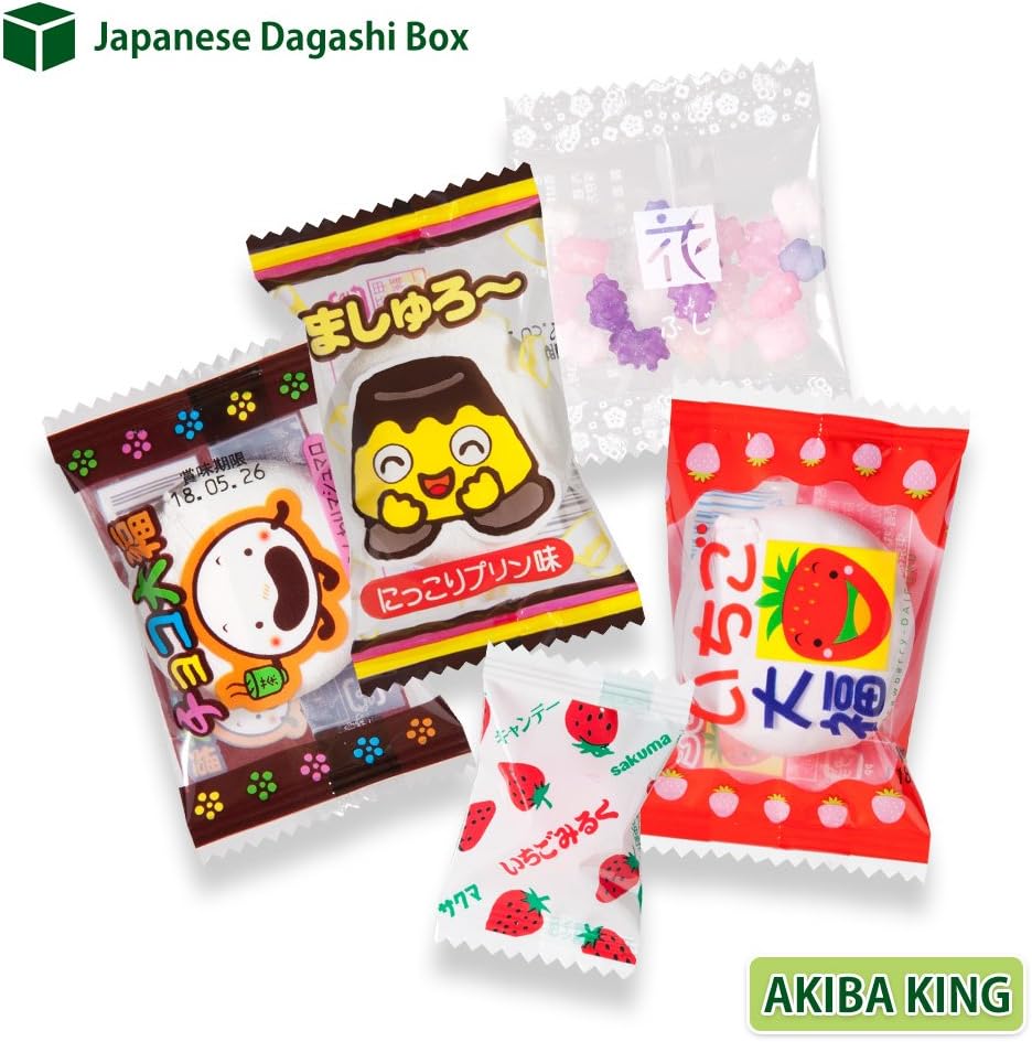 Trial Japonais Candy Dagashi Boîte 20 pcs Umaibo Snack Gumi pomme de terre Chip Kitty chocolat w / AKIBA KING Autocollant