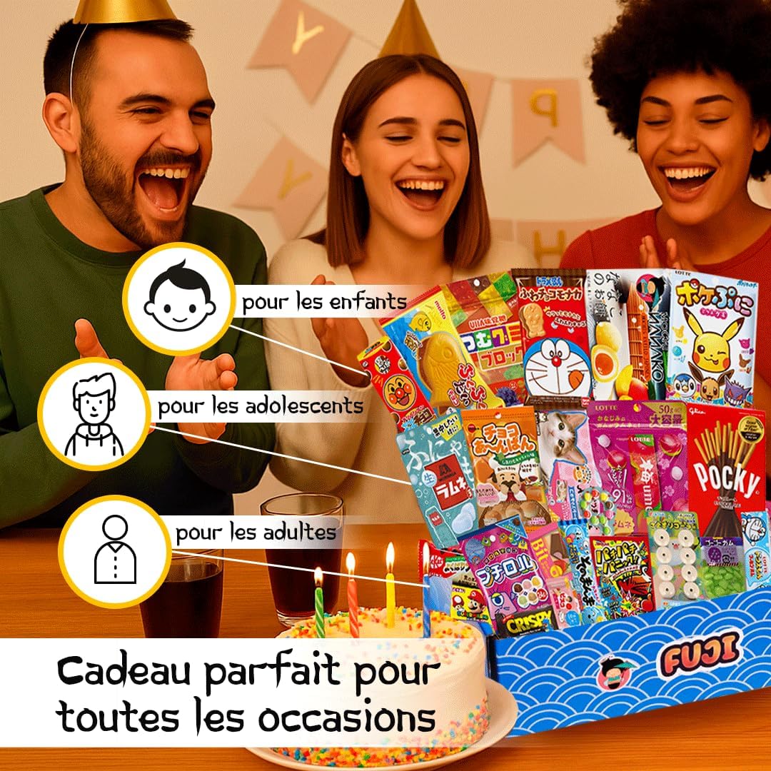 JAPON MARKET | Box Bonbon Japonais Premium | JapanBox Édition Spéciale | Bonbon Japonais | Bonbon Anniversaire Enfant| Assortiment Bonbons Avec Ramen, Snack Salé, Chocolats, Boissons, Biscuits | Fuji
