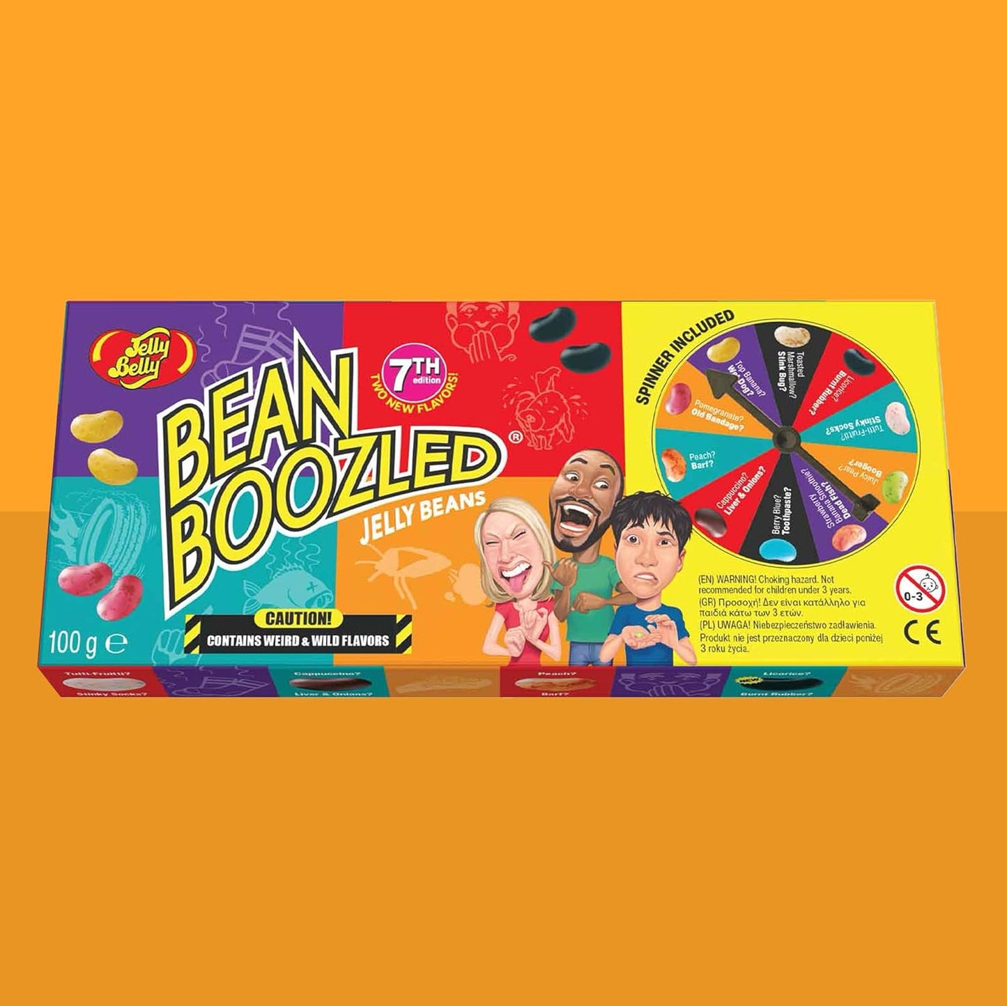 Jelly Belly Bean Boozled 100g avec roue – Bonbon americain - Défi goûts bizarres – Jelly Beans Challenge – Jeu Amusant & Extrême – Idéal pour Soirées, EVG/EVJF & Fêtes