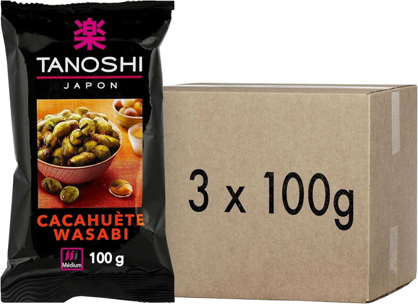 TANOSHI - Pois Wasabi - Apéritif Japonais - Goût Piquant - Sans Glutamate Ajouté - Paquet de 100 g