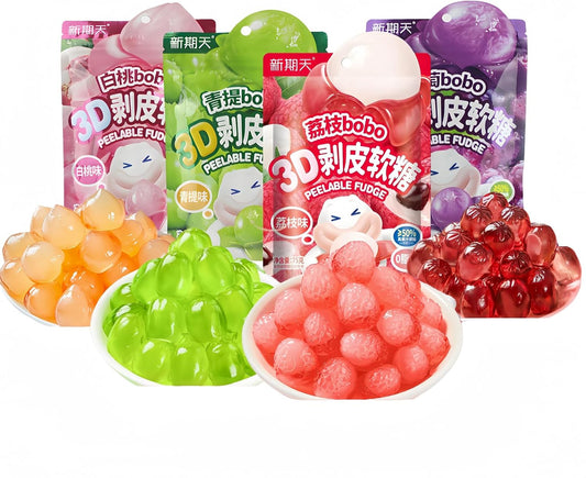 75g fruits gummies bonbon bonbons en gros bonbon halloween,bonbons pelables, litchis, raisins, bonbons pêche blanche-saveur de raisin vert