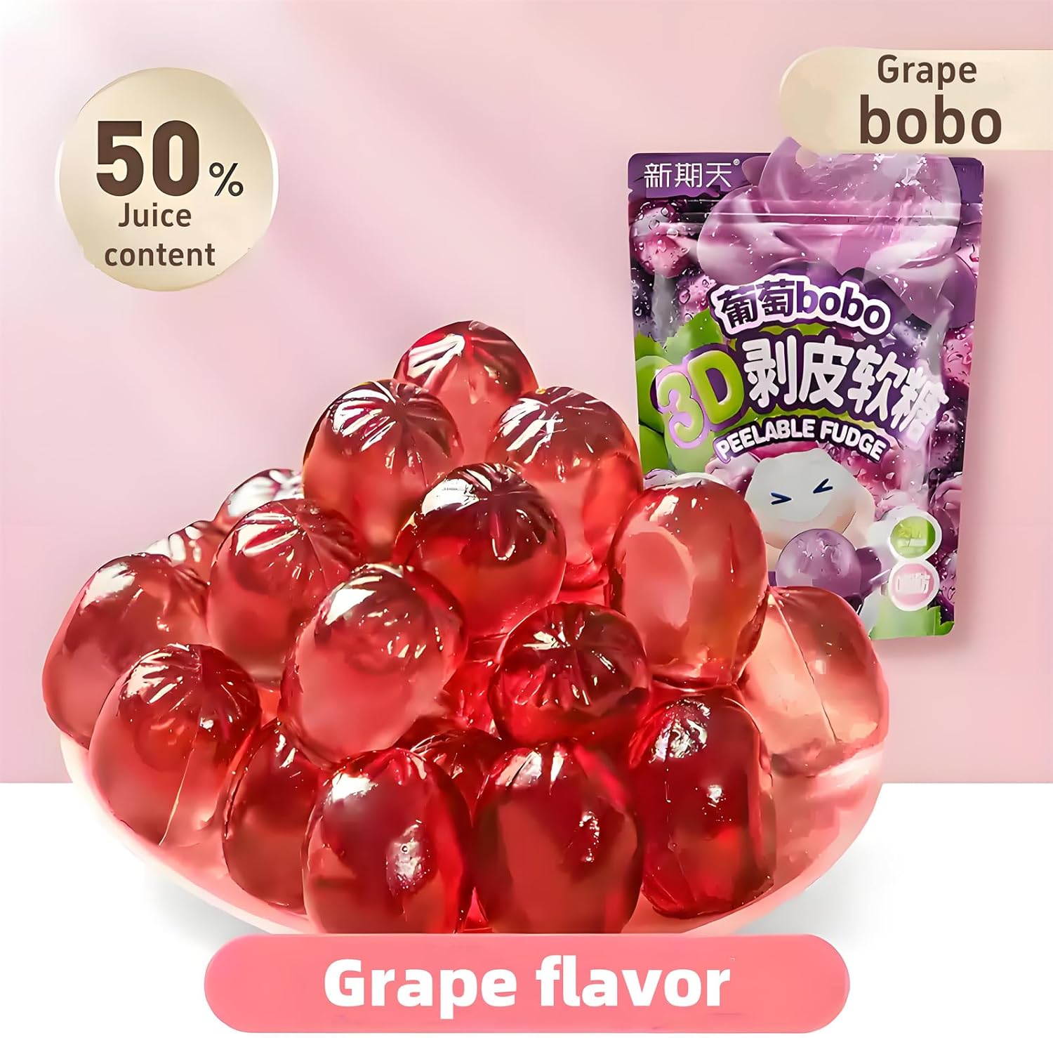 75g fruits gummies bonbon bonbons en gros bonbon halloween,bonbons pelables, litchis, raisins, bonbons pêche blanche-saveur de raisin vert