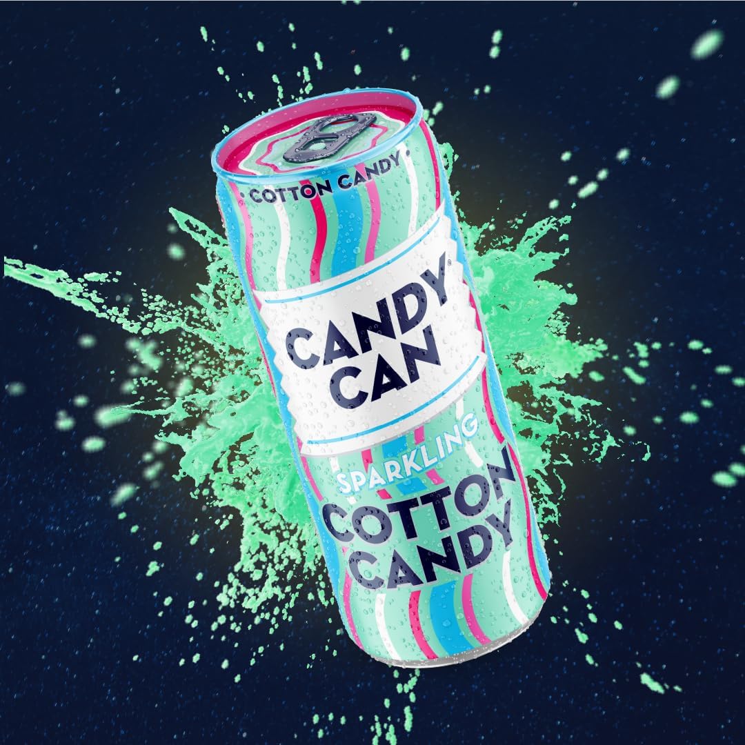 Candy Can, Cotton Candy, boisson pétillante, saveur nostalgique de soda américain, sans sucre, 1 boîte de 330 ml