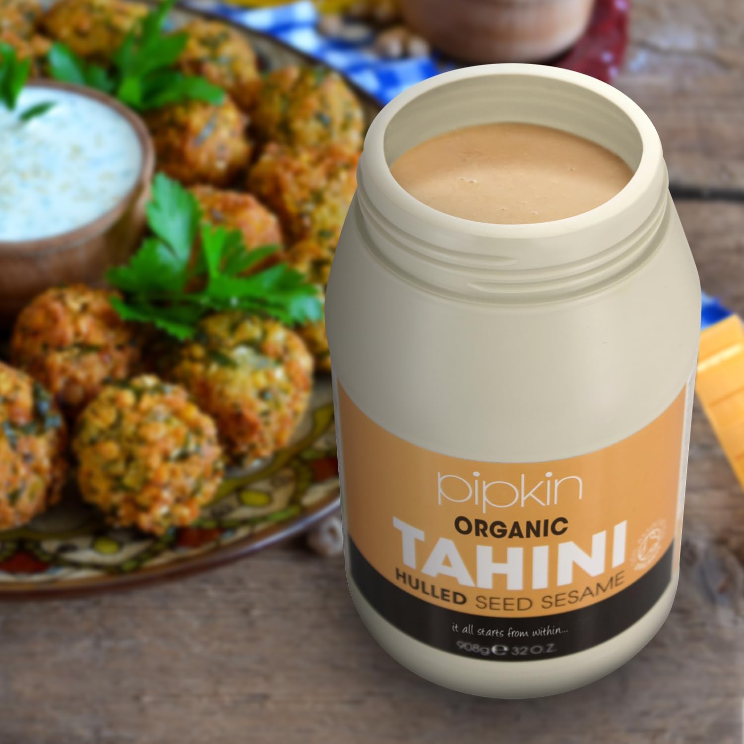 Tahini 100% biologique Pipkin 908g - Graines de sésame éthiopien grillées et pressées - Entièrement naturel, kascher, végétarien, et sans OGM