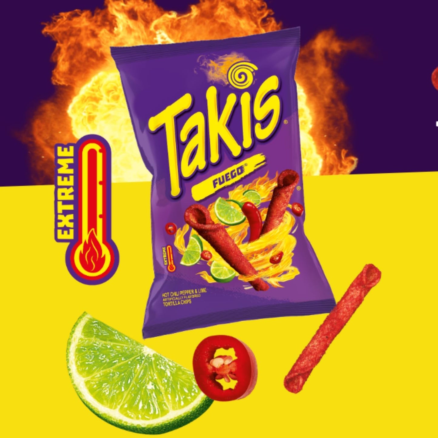 TAKIS - Chilli Corn & Lime Fuego Snack - 100g (Lot de 1)