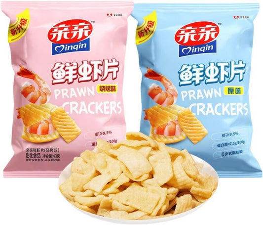 JOIYSVEN - Croustilles de Crevettes - 3x40g (Nature ou BBQ) - Snack Craquant aux Crevettes - Collation Asiatique (Barbecue)