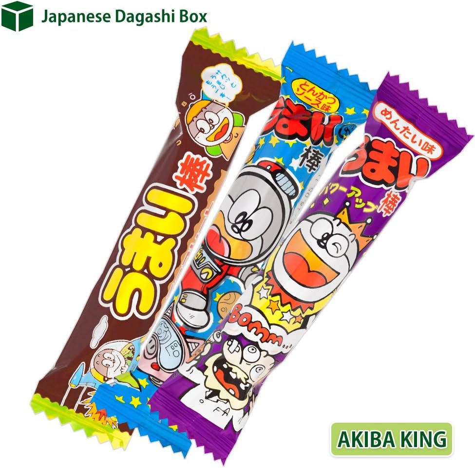 Trial Japonais Candy Dagashi Boîte 20 pcs Umaibo Snack Gumi pomme de terre Chip Kitty chocolat w / AKIBA KING Autocollant