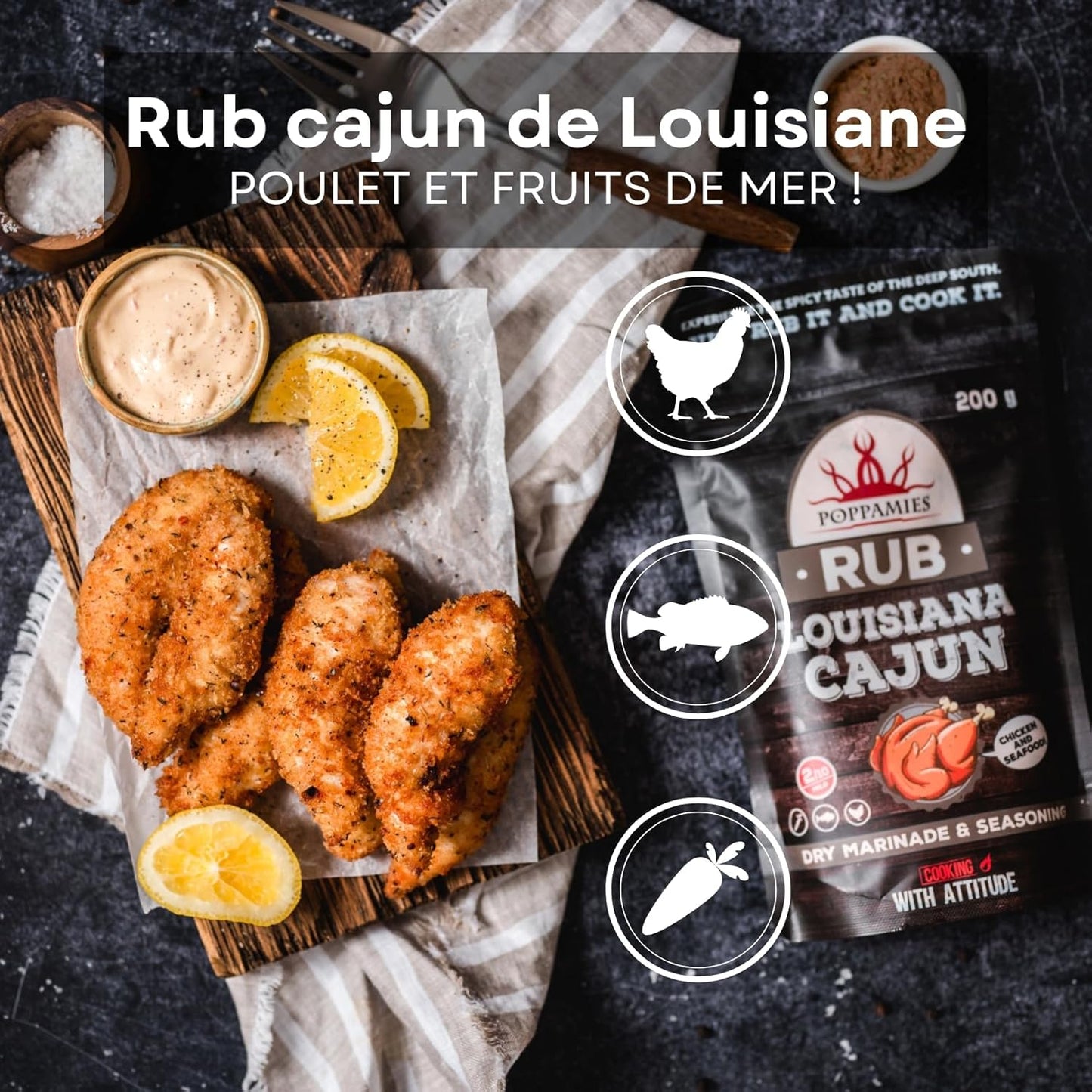 Poppamies Louisiana Cajun BBQ Rub - Assaisonnement BBQ 100% Naturel - Marinade Sèche & Épices. Particulièrement adapté pour le poulet et les fruits de mer - Idéal au Grill au Four -Grand Format (200g)