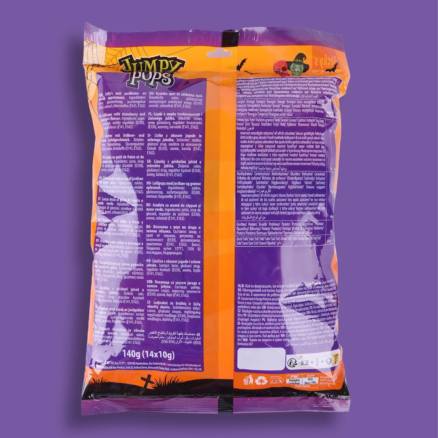 Jumpy Pops Halloween Lollies 140g – Sucettes sucrées en forme de tête de mort & sorcière avec ressort à enrouler autour des doigts – Cadeaux de fête, Trick or Treat, anniversaire & bonbons déco