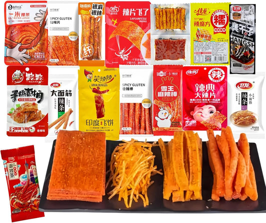 MKSDDF-Collations Chinoises Latiao Box De 15 Snacks Épicés Asiatiques | Latio 400g De Bandes Végétales Pimentées | Saveurs Audacieuses