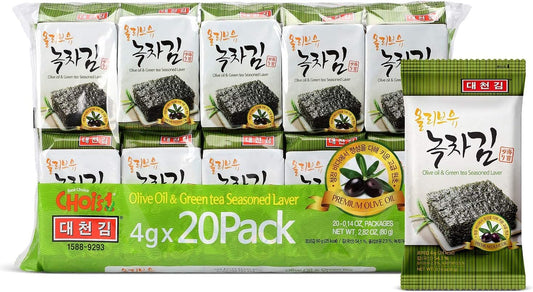 Daechun (Choi's1) Snack aux algues (lot de 20) Poudre de thé vert au sel de mer original Produit de Corée