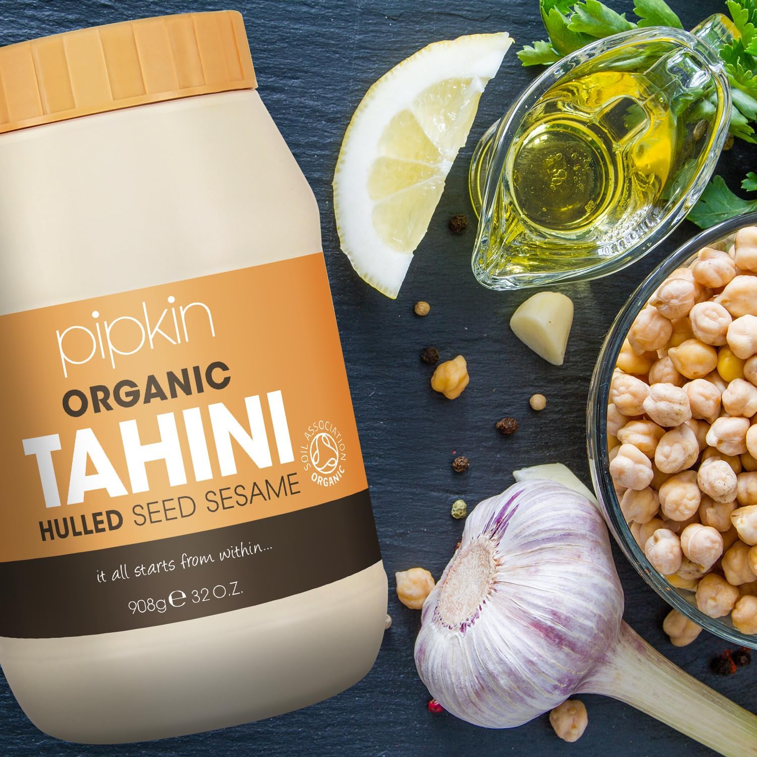 Tahini 100% biologique Pipkin 908g - Graines de sésame éthiopien grillées et pressées - Entièrement naturel, kascher, végétarien, et sans OGM