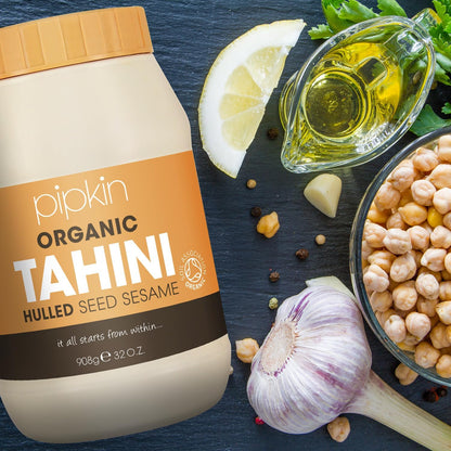 Tahini 100% biologique Pipkin 908g - Graines de sésame éthiopien grillées et pressées - Entièrement naturel, kascher, végétarien, et sans OGM