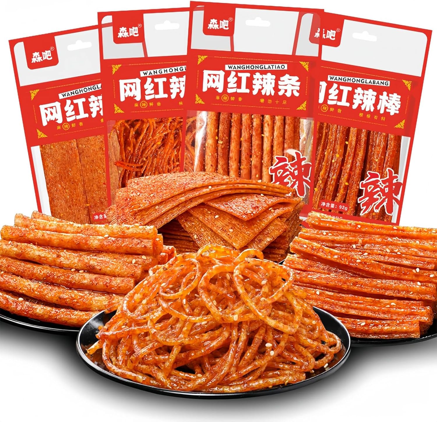 BaiLiSnacky Bâtonnets latiao – Snack Authentique Chinois | Végétarien | Épicé & Savoureux (92g*4 paquets)