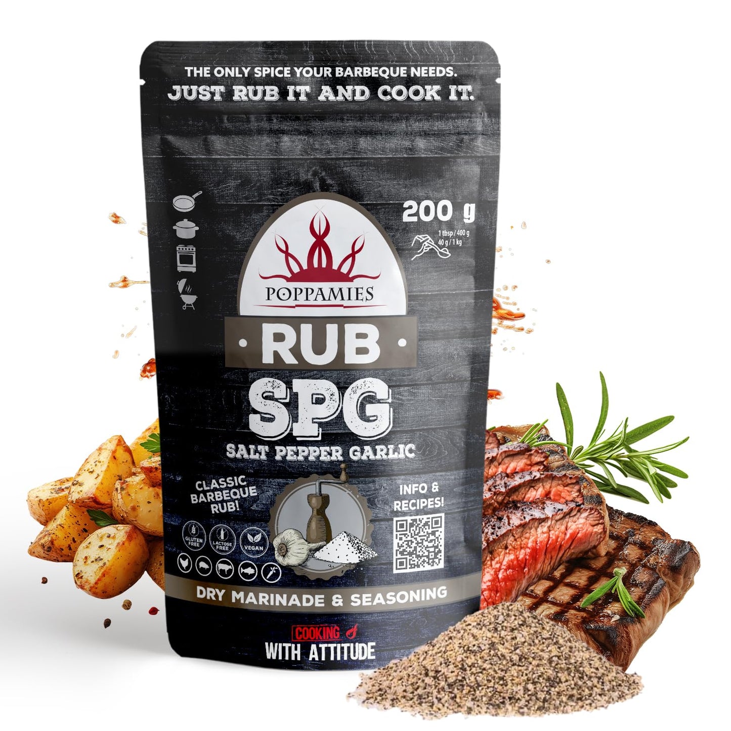 Poppamies Louisiana Cajun BBQ Rub - Assaisonnement BBQ 100% Naturel - Marinade Sèche & Épices. Particulièrement adapté pour le poulet et les fruits de mer - Idéal au Grill au Four -Grand Format (200g)