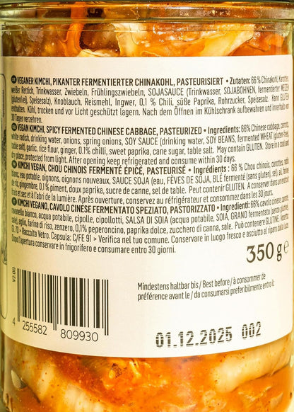 KoRo - Kimchi vegan 350 g - À base de chou chinois fermenté - Avec piment, ail et gingembre - Vegan
