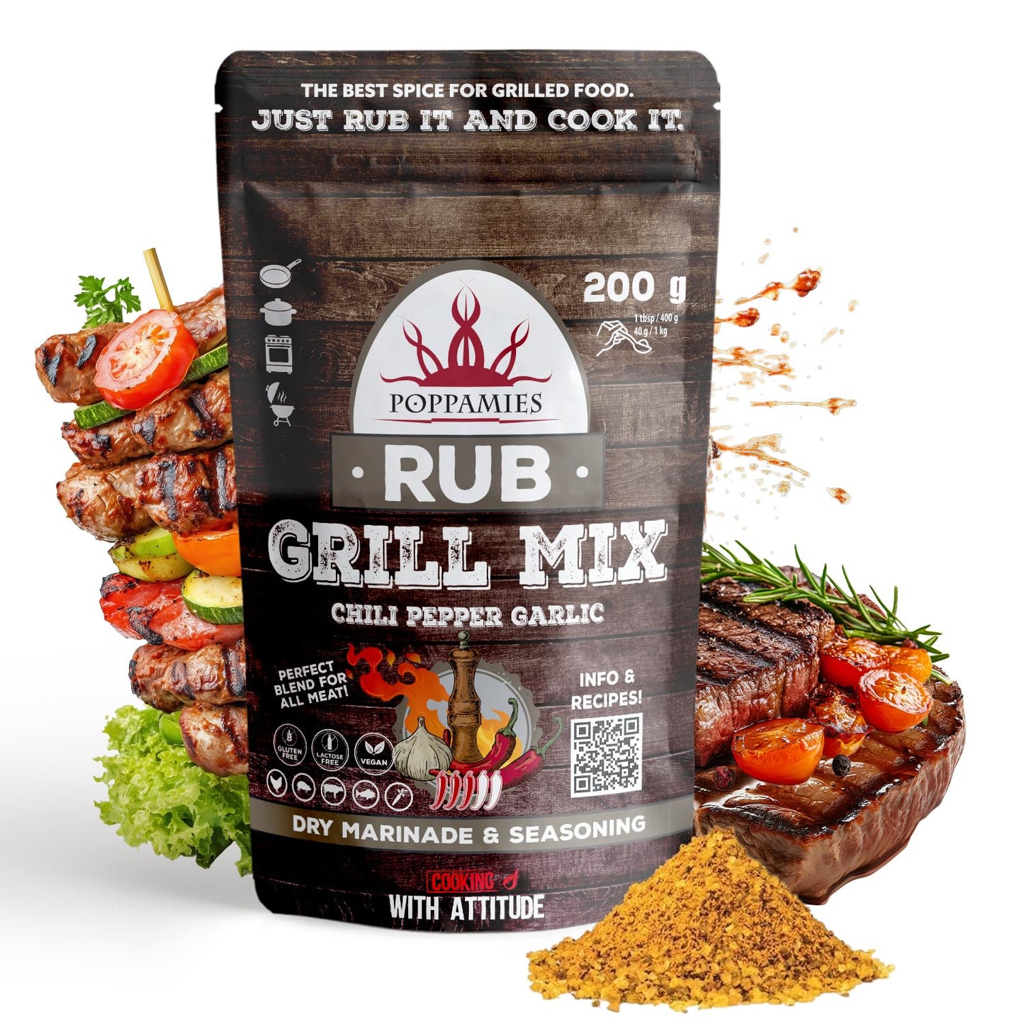 Poppamies Louisiana Cajun BBQ Rub - Assaisonnement BBQ 100% Naturel - Marinade Sèche & Épices. Particulièrement adapté pour le poulet et les fruits de mer - Idéal au Grill au Four -Grand Format (200g)