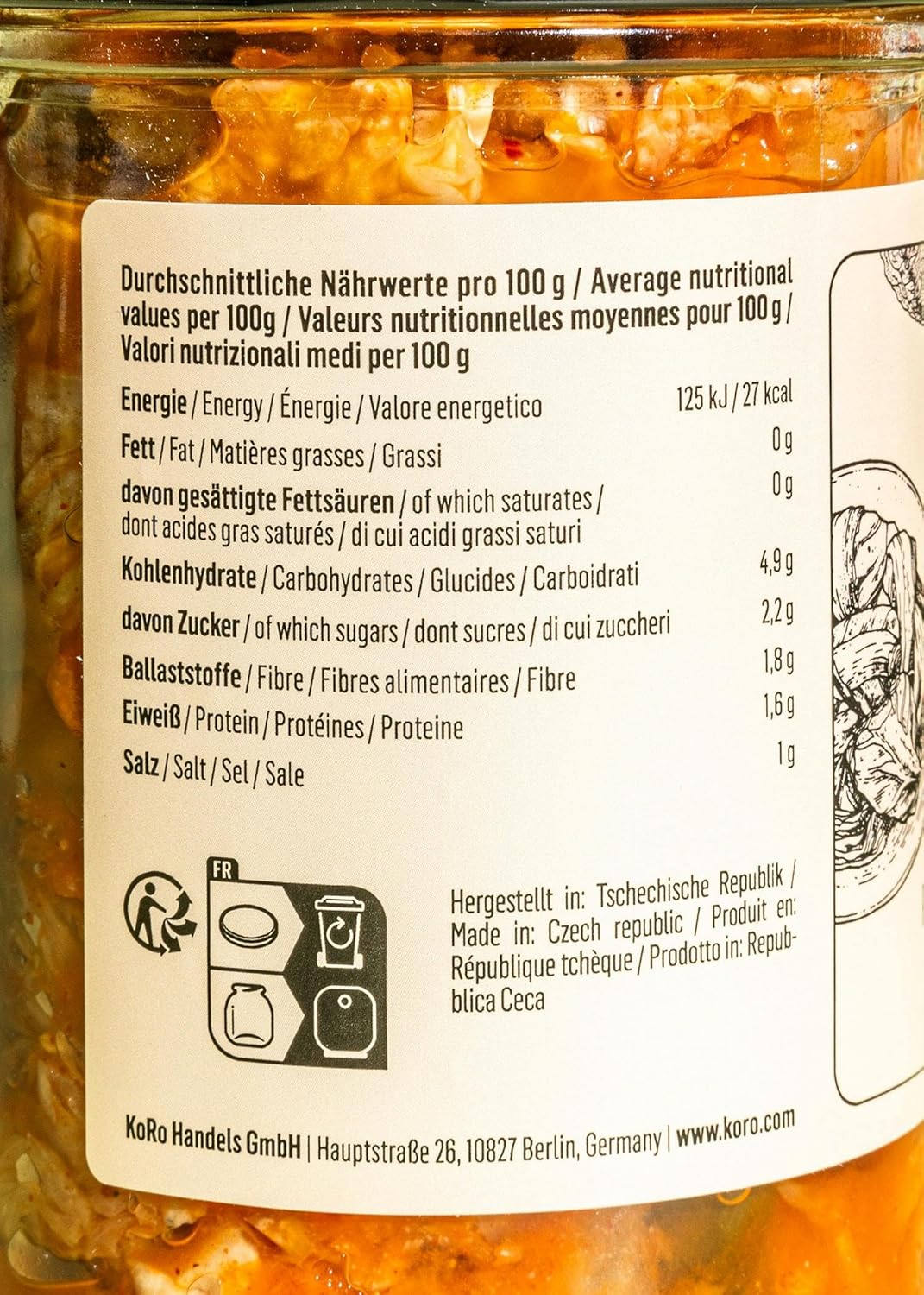 KoRo - Kimchi vegan 350 g - À base de chou chinois fermenté - Avec piment, ail et gingembre - Vegan