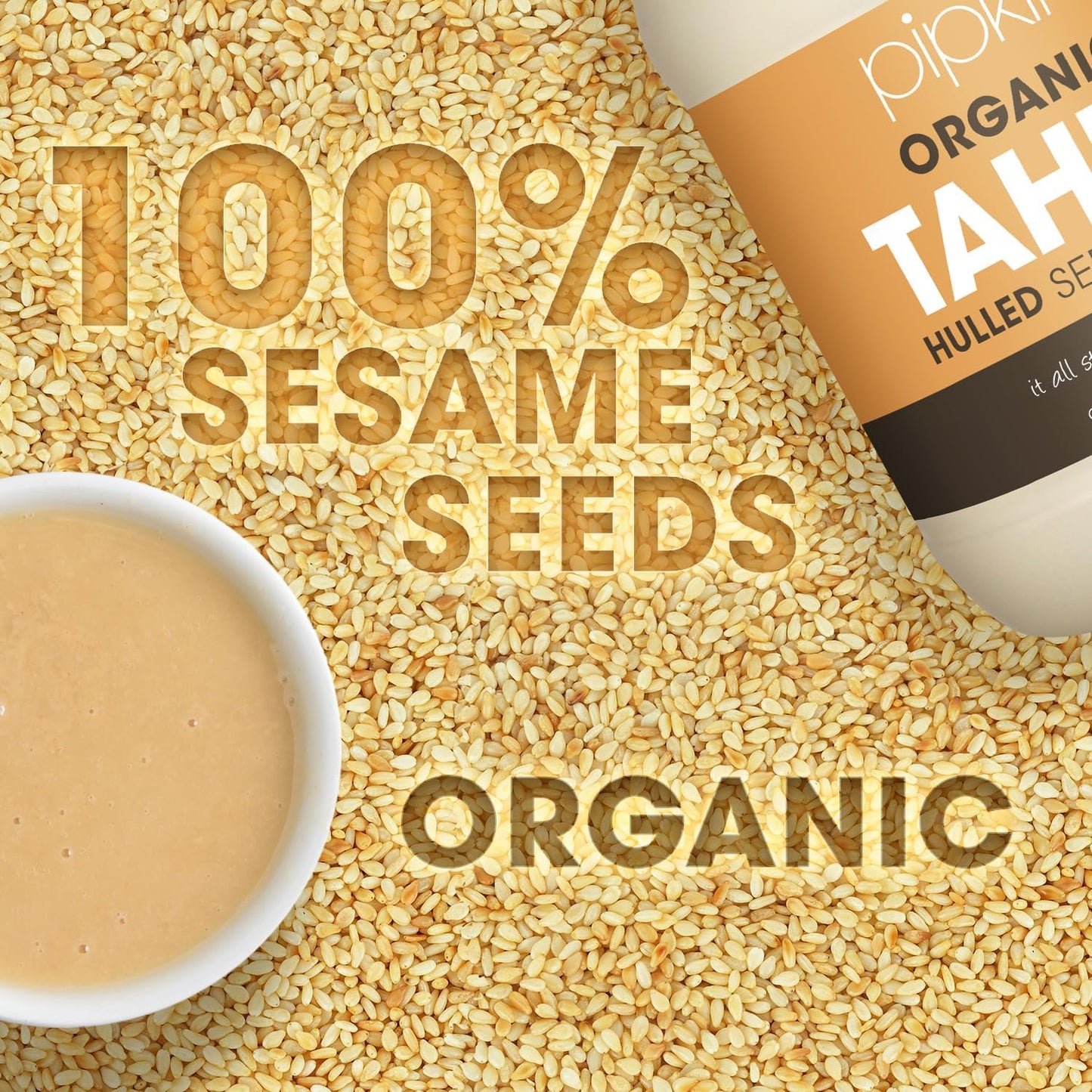 Tahini 100% biologique Pipkin 908g - Graines de sésame éthiopien grillées et pressées - Entièrement naturel, kascher, végétarien, et sans OGM