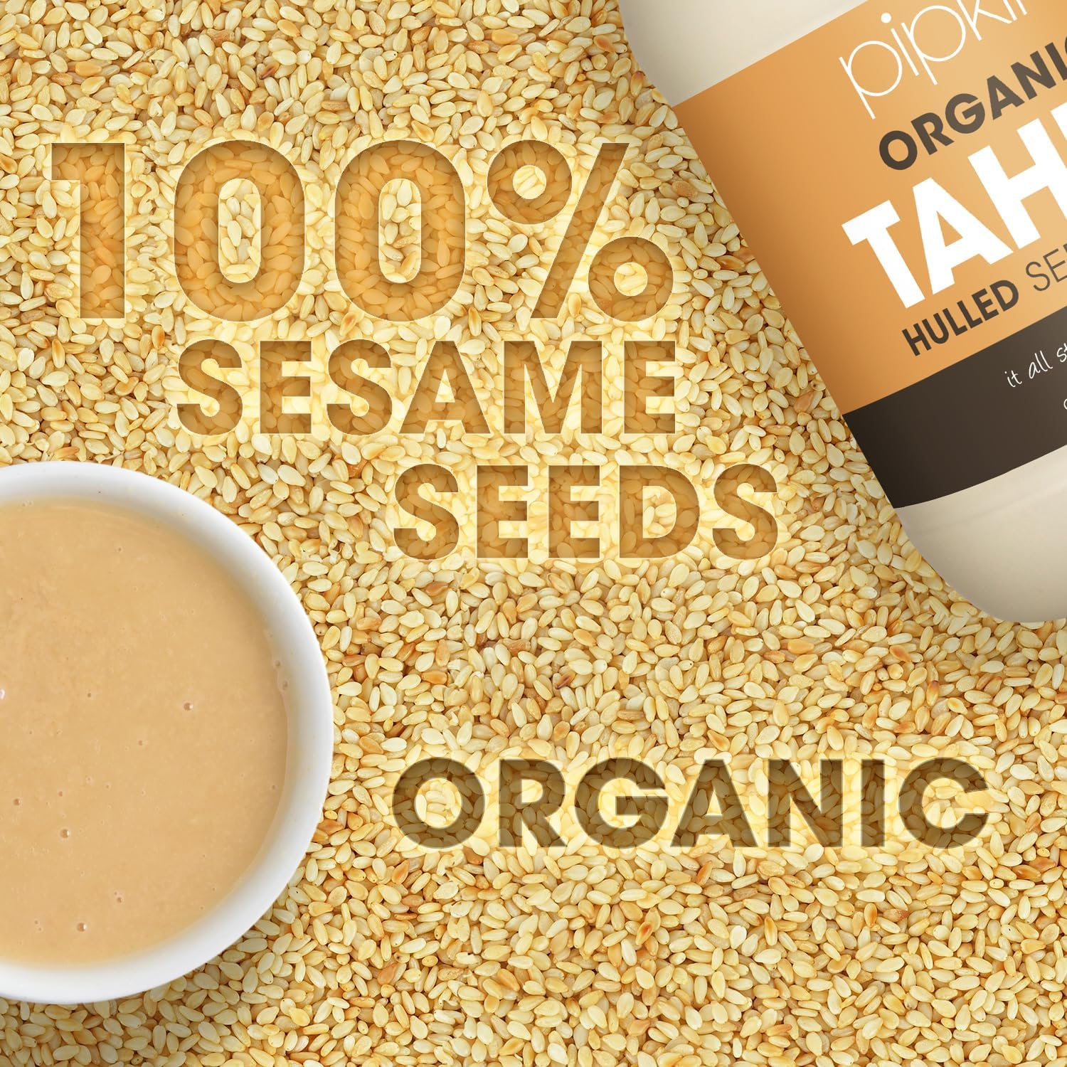 Tahini 100% biologique Pipkin 908g - Graines de sésame éthiopien grillées et pressées - Entièrement naturel, kascher, végétarien, et sans OGM