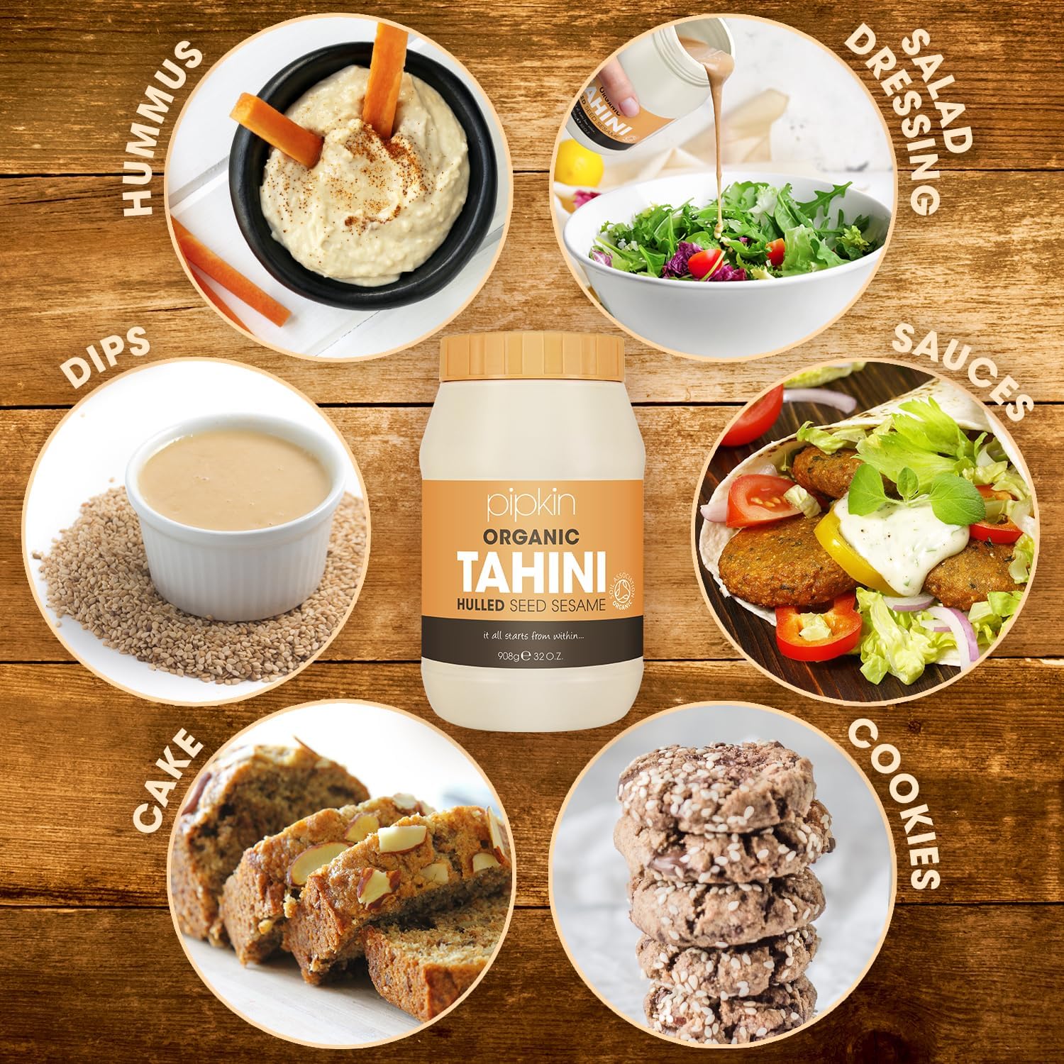 Tahini 100% biologique Pipkin 908g - Graines de sésame éthiopien grillées et pressées - Entièrement naturel, kascher, végétarien, et sans OGM