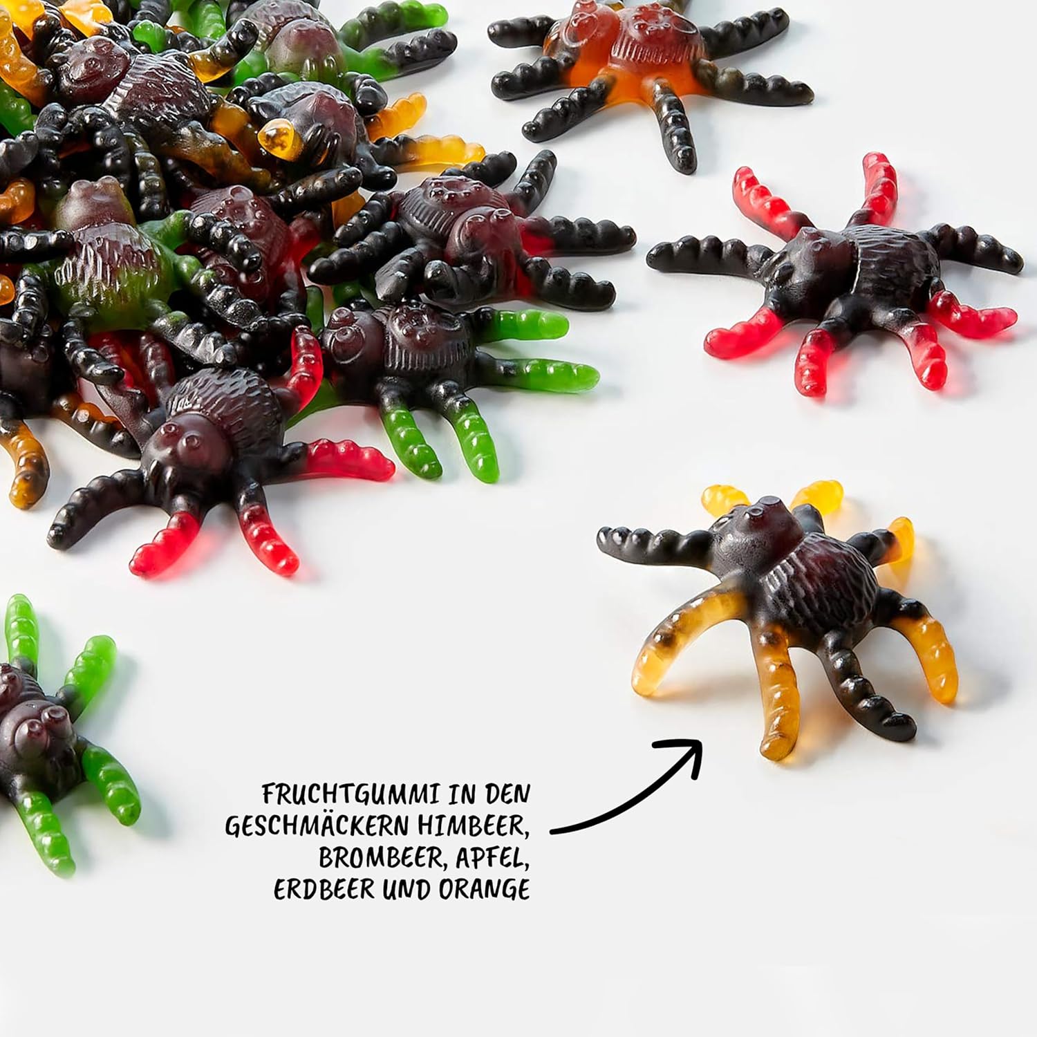 Trolli Tarantula Lot de 2 araignées en caoutchouc de 150 g chacune, avec autocollants fantômes, sans lactose et sans gluten, bonbons aux fruits Tarantula dans différentes saveurs, convient pour les